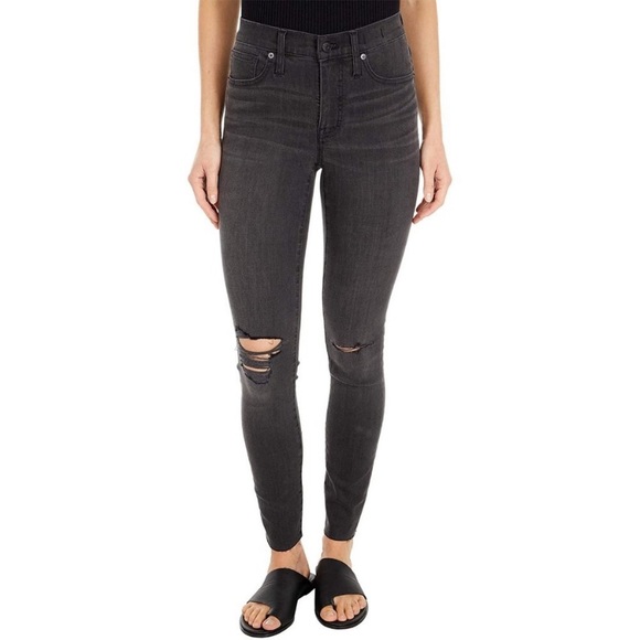 Madewell Denim - Madewell Size 27 9'' High Rise Skinny Jeans Washed Black Distressed Ripped Knee